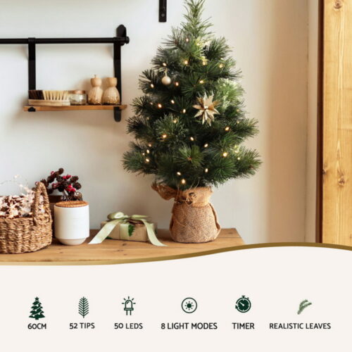 Jingle Jollys Christmas Tree 60CM Mini Tabletop 8 Light Modes Timer Xmas Tree - Image 4