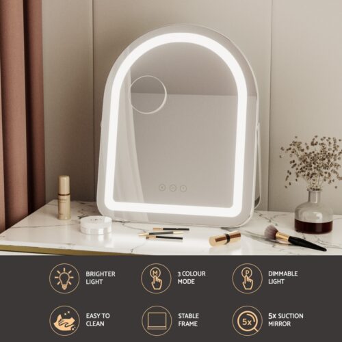 Embellir Makeup Mirror 35x45cm Dressing Vanity LED Stripe Light with 5x Magnification Rotation White Arch - Image 4