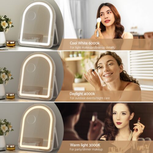 Embellir Makeup Mirror 35x45cm Dressing Vanity LED Stripe Light with 5x Magnification Rotation White Arch - Image 5