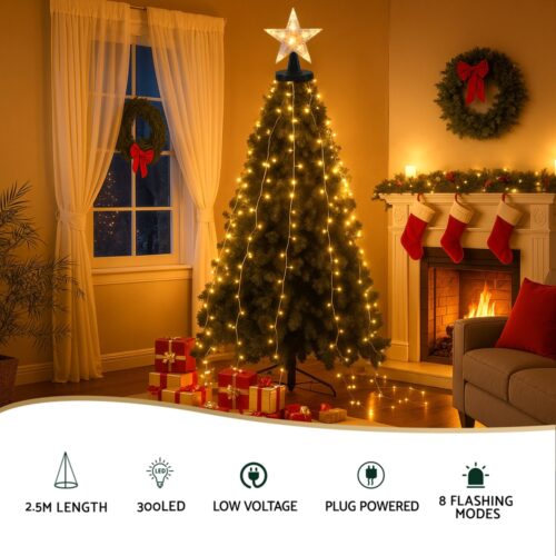 Jingle Jollys 2.5M Christmas Lights Waterfall String Light 300 LED Star Topper - Image 4