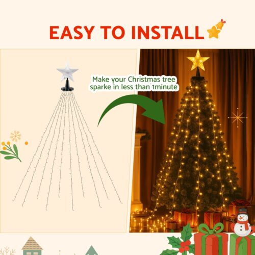 Jingle Jollys 2.5M Christmas Lights Waterfall String Light 300 LED Star Topper - Image 6