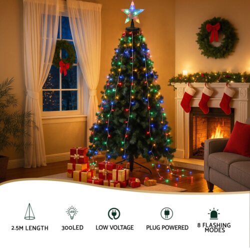 Jingle Jollys 2.5M Christmas Lights Waterfall String Light 300 LED Star Topper - Image 4