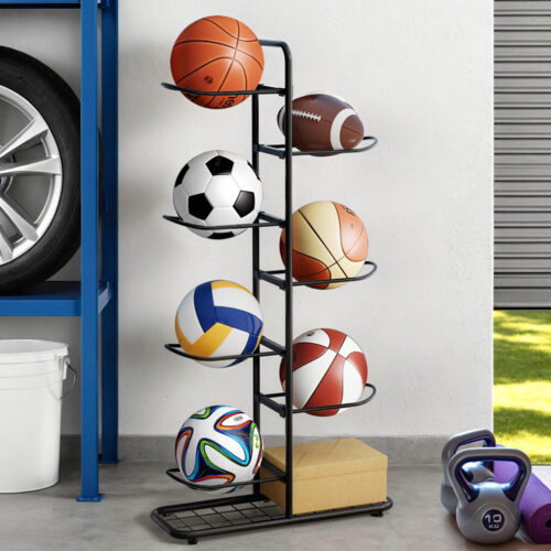 Everfit Ball Storage Rack Sports Equipment Organizer 7-Tier Holder for Garage Gym Black - Image 7