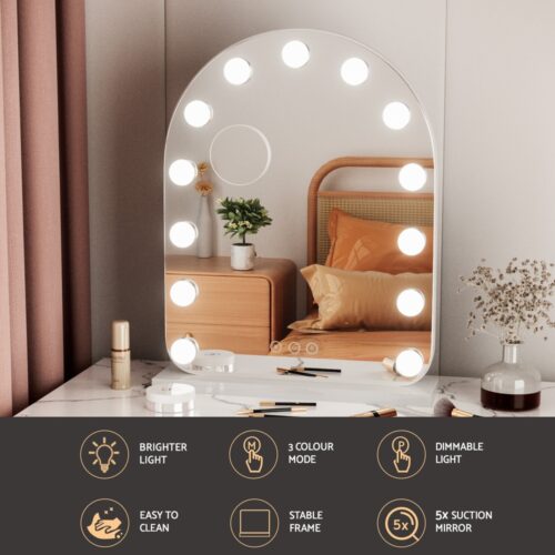 Embellir Makeup Mirror 40x50cm Dressing Vanity LED Bulb Light with 5x Magnification White Arch - Image 4