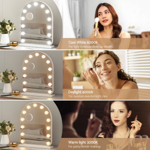 Embellir Makeup Mirror 40x50cm Dressing Vanity LED Bulb Light with 5x Magnification White Arch - Image 5