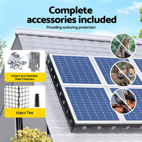 Gardeon 20cm x 30M Solar Panel Bird Guard Mesh Critter Guard Roll Kit with Rust-Proof PVC Coating - Image 5