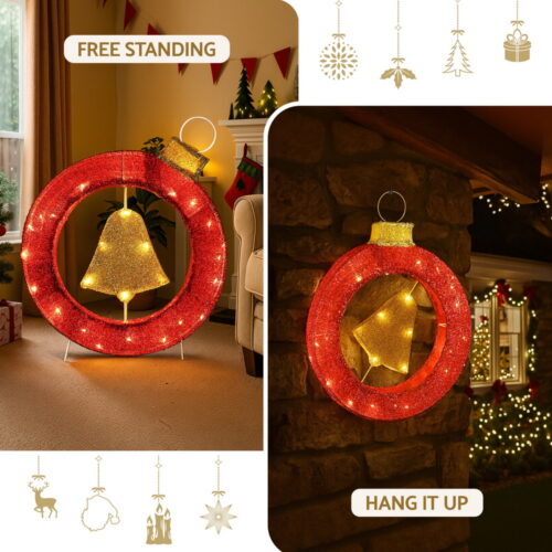 Jingle Jollys Christmas Lights 60cm Motif 30 LED Bell Wreath Xmas Decorations - Image 6