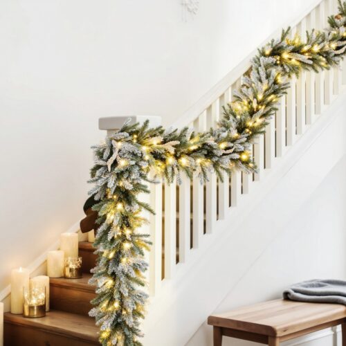 Jingle Jollys 3M Christmas Garland Pre-lit LED Lights Snow Frosted Tips Decor - Image 7