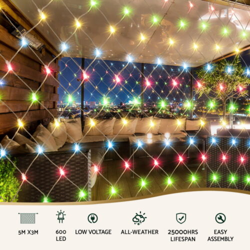 Jingle Jollys Christmas Lights 5Mx3M Net String Light 600 LED Colourful Beads - Image 4