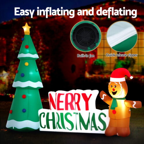 Jingle Jollys Christmas Inflatable Gingerbread Man 1.5M Height LED Decorations Illuminated - Image 5