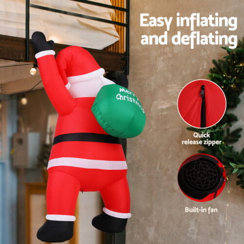 Jingle Jollys Christmas Inflatable Santa Climbing LED Illuminated Decorations 1.9M - Image 5