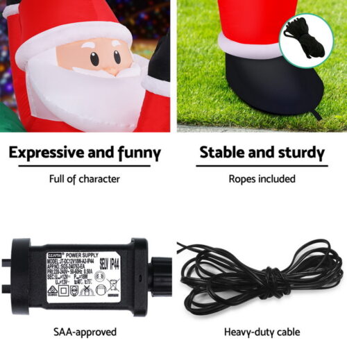 Jingle Jollys Christmas Inflatable Santa Climbing LED Illuminated Decorations 1.9M - Image 6