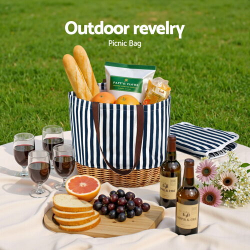 Alfresco 4 Person Picnic Basket Bag Set Wooden Blanket Cooler Outdoor Insulated - Image 4