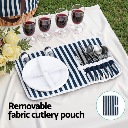 Alfresco 4 Person Picnic Basket Bag Set Wooden Blanket Cooler Outdoor Insulated - Image 5