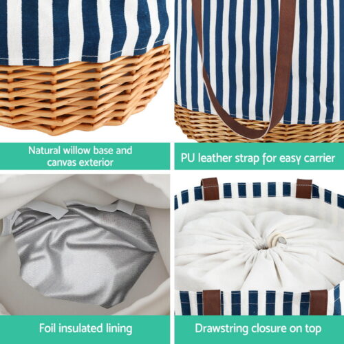 Alfresco 4 Person Picnic Basket Bag Set Wooden Blanket Cooler Outdoor Insulated - Image 6