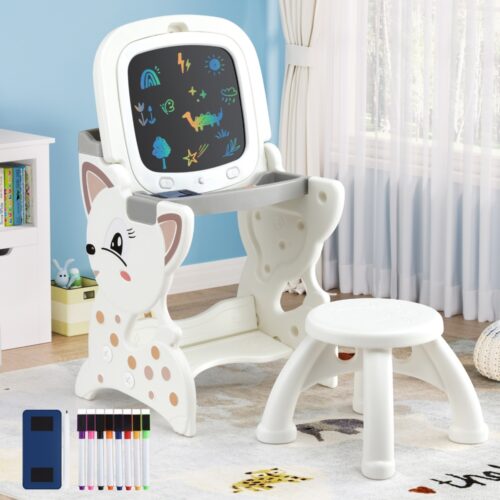 Keezi Kids Table and Chair Set 2 in 1 Easel Desk Stool w/ LCD Writing Tablet - Image 7
