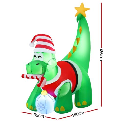 Jingle Jollys Christmas Inflatable Dinosaur 1.86M Height LED Decorations Illuminated - Image 2