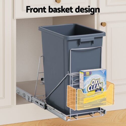 Cefito Pull Out Bin Kitchen Cabinet Slide Garbage Rubbish Bins Basket 40L Grey - Image 5