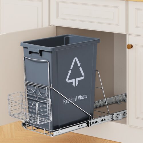 Cefito Pull Out Bin Kitchen Cabinet Slide Garbage Rubbish Bins Basket 40L Grey - Image 7