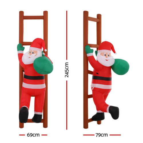 Jingle Jollys Christmas Inflatable Santa Climbing Ladder 2.45M Height LED Decorations Illuminated - Image 2