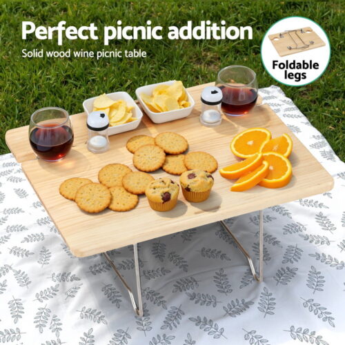 Alfresco 2 Person Picnic Basket Set with Table Blanket Cooler Wooden Insulated - Image 4