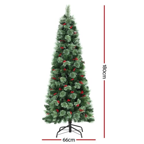 Jingle Jollys Christmas Tree 1.8M LED Xmas Tree Party Decorations Red Barries - Image 2