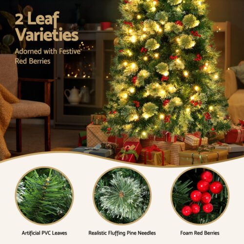 Jingle Jollys Christmas Tree 1.8M LED Xmas Tree Party Decorations Red Barries - Image 5