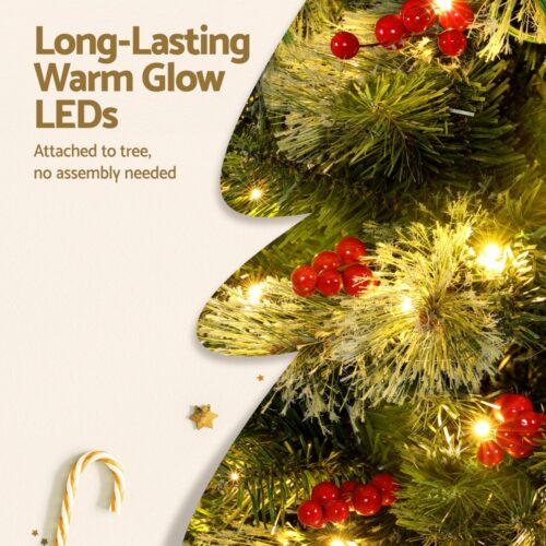 Jingle Jollys Christmas Tree 1.8M LED Xmas Tree Party Decorations Red Barries - Image 6