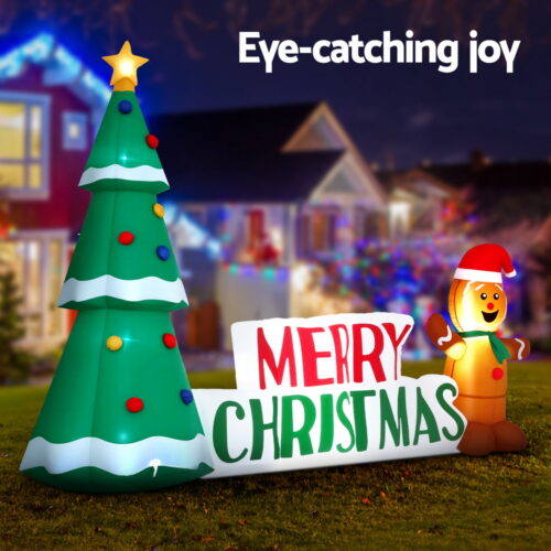 Jingle Jollys Christmas Inflatable Gingerbread Man Tree LED Illuminated Decorations - Image 4