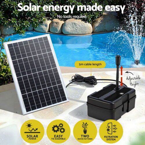Gardeon Solar Submersible Water Pond Fountain Pump with Filter Box 6FT 1190L/H - Image 5
