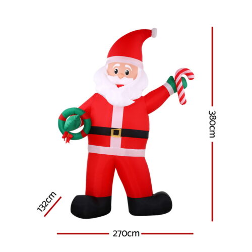 Jingle Jollys Christmas Inflatable Giant Santa 3.8M Height LED Illuminated Decorations - Image 2