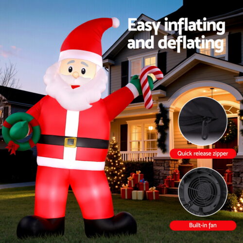 Jingle Jollys Christmas Inflatable Giant Santa 3.8M Height LED Illuminated Decorations - Image 5