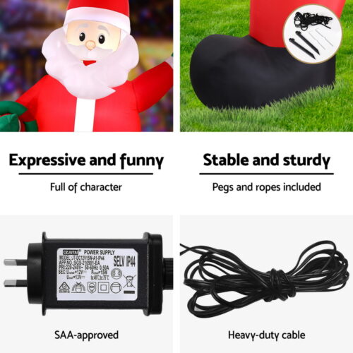 Jingle Jollys Christmas Inflatable Giant Santa 3.8M Height LED Illuminated Decorations - Image 6