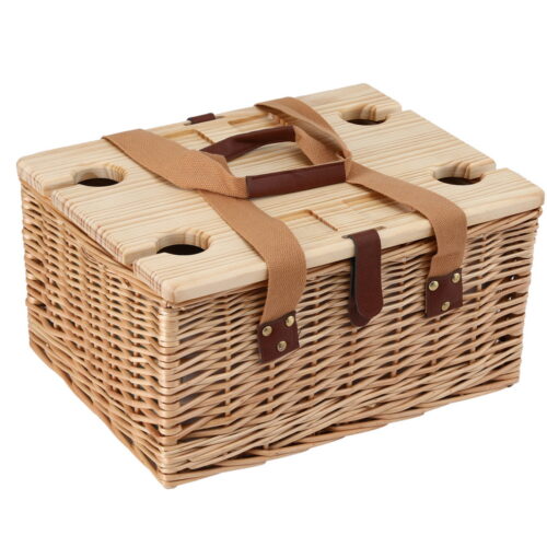 Alfresco 4 Person Picnic Basket Set with Table Blanket Cooler Wooden Insulated - Image 3