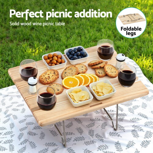 Alfresco 4 Person Picnic Basket Set with Table Blanket Cooler Wooden Insulated - Image 4