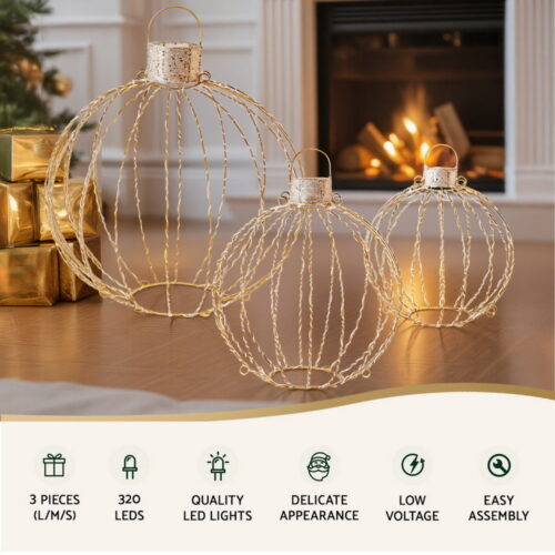 Jingle Jollys Christmas Lights 320 LED Fairy Light 3pcs Ball Decorations Set - Image 4