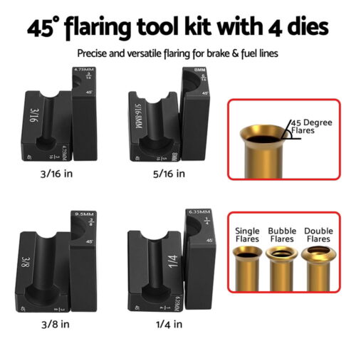Giantz 45° Brake Line Flaring Tool Kit for 3/16"-3/8" Tubing with Cutter - Image 6