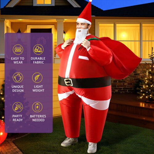 Inflatable Christmas Santa Claus Costume Adult Suit Blow Up Party Fancy Dress Xmas Cosplay - Image 4