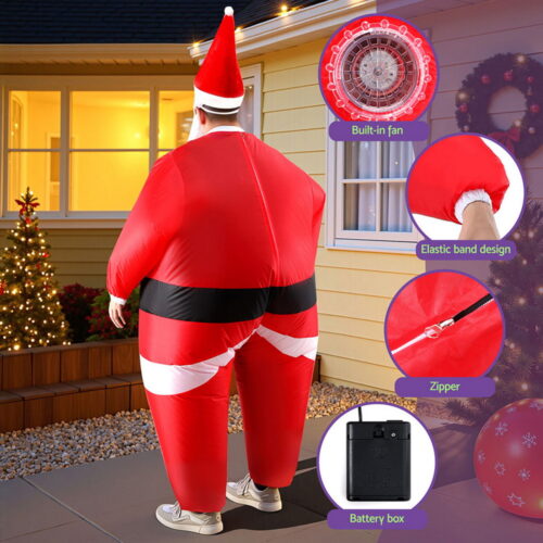 Inflatable Christmas Santa Claus Costume Adult Suit Blow Up Party Fancy Dress Xmas Cosplay - Image 5