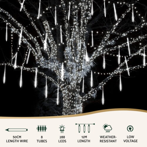 Jingle Jollys 7M Christmas Lights Shower Light 288 LED Icicle Falling Metor - Image 4