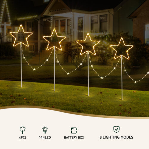 Jingle Jollys 4 PCS Christmas Lights Path Ground Light Garden Decorations 144 LED - Image 4