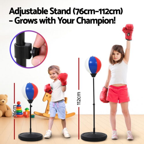 Everfit Kids Punching Bag Stand Set Adjustable 76-112cm with Gloves & Pump - Image 4
