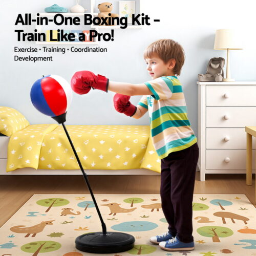 Everfit Kids Punching Bag Stand Set Adjustable 76-112cm with Gloves & Pump - Image 5