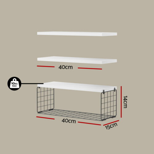 Artiss Floating Wall Shelf Set of 3 White - Image 2