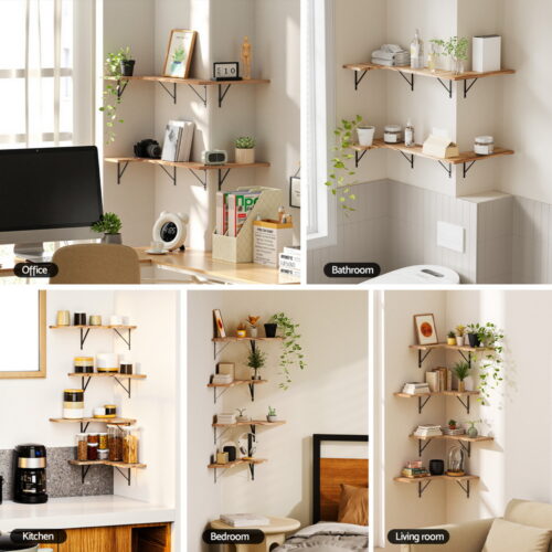 Artiss Floating Wall Shelf Corner Shelves Set of 4 Wood - Image 5
