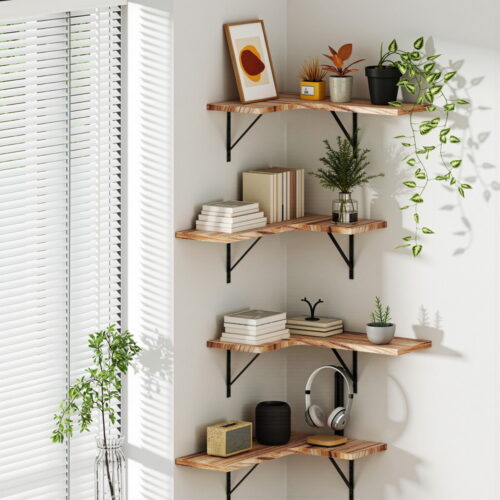 Artiss Floating Wall Shelf Corner Shelves Set of 4 Wood - Image 7
