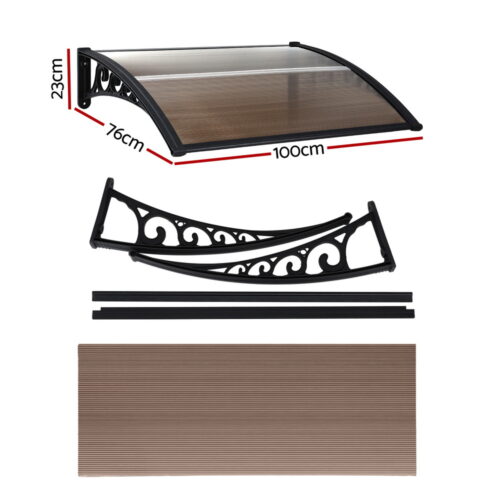 Instahut Window Door Awning 0.8mx1m Brown - Image 2
