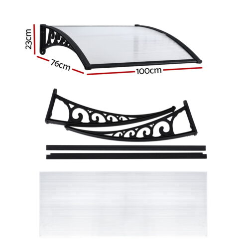 Instahut Window Door Awning 0.8mx1m Transparent - Image 2