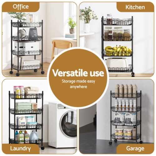 Artiss 4-Tier Shelving Unit Adjustable Garage Storage Kitchen Rack With Wheels - Image 5