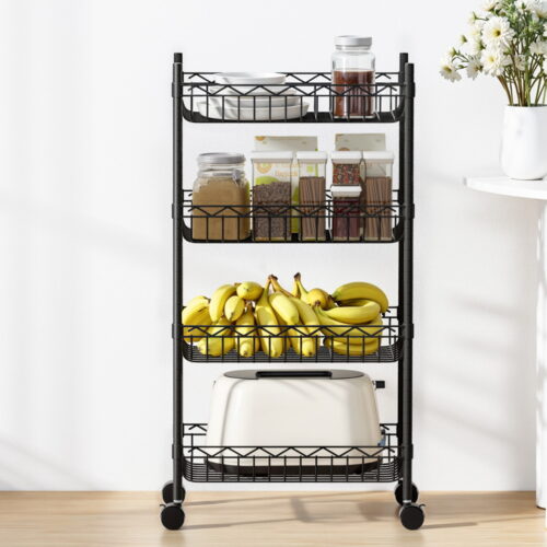 Artiss 4-Tier Shelving Unit Adjustable Garage Storage Kitchen Rack With Wheels - Image 8